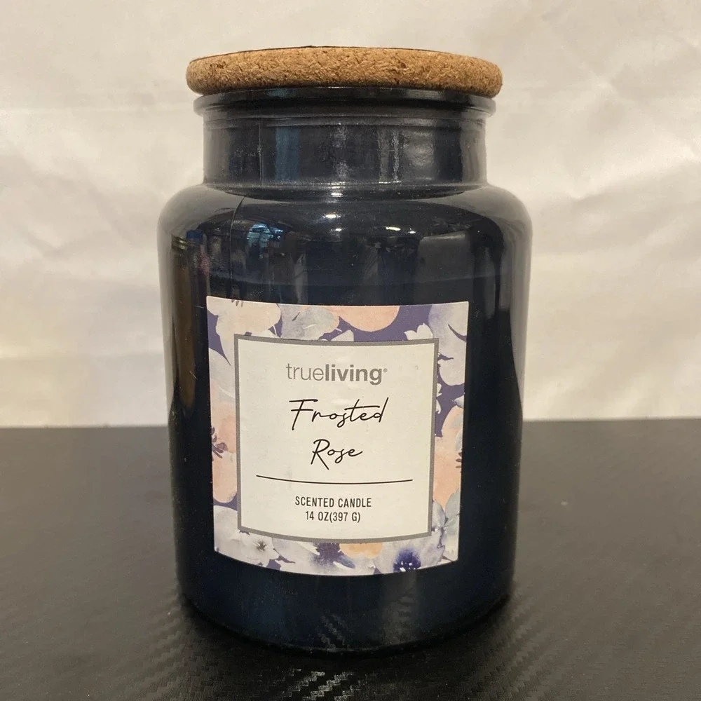 Trueliving Frosted Rose Scented Candle 14 oz‎ Blue Jar