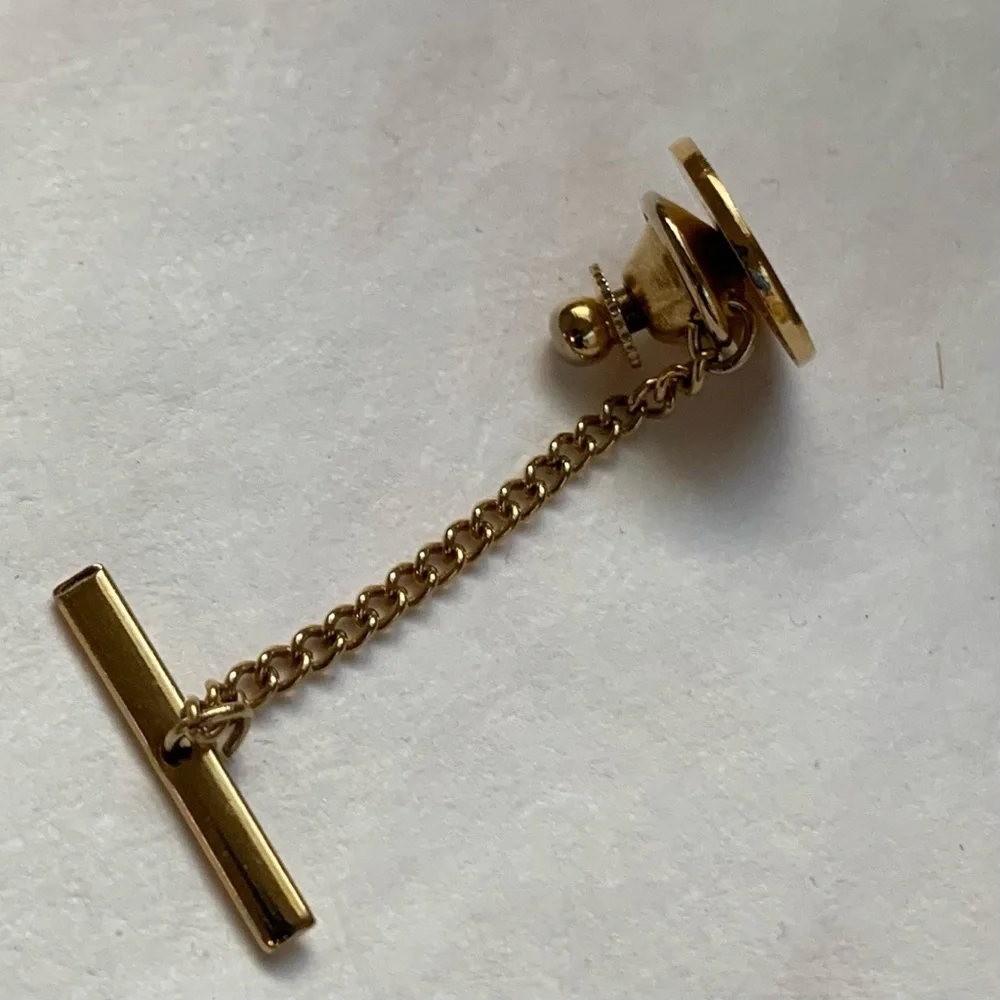 Vintage Masonic 1/20 10K GP  Tie Tack with Safety Chain Excelsior Lodge Pin 3D
