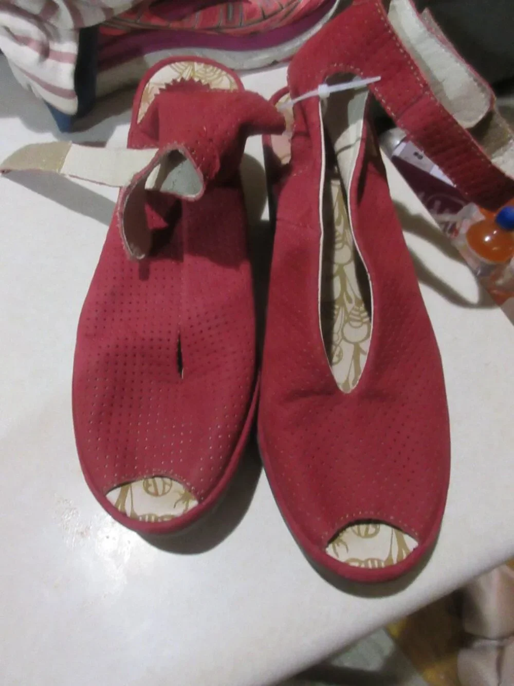Fly London red  suede Leather Peep Toe Wedge Sandals Ankle Strap Womens 41