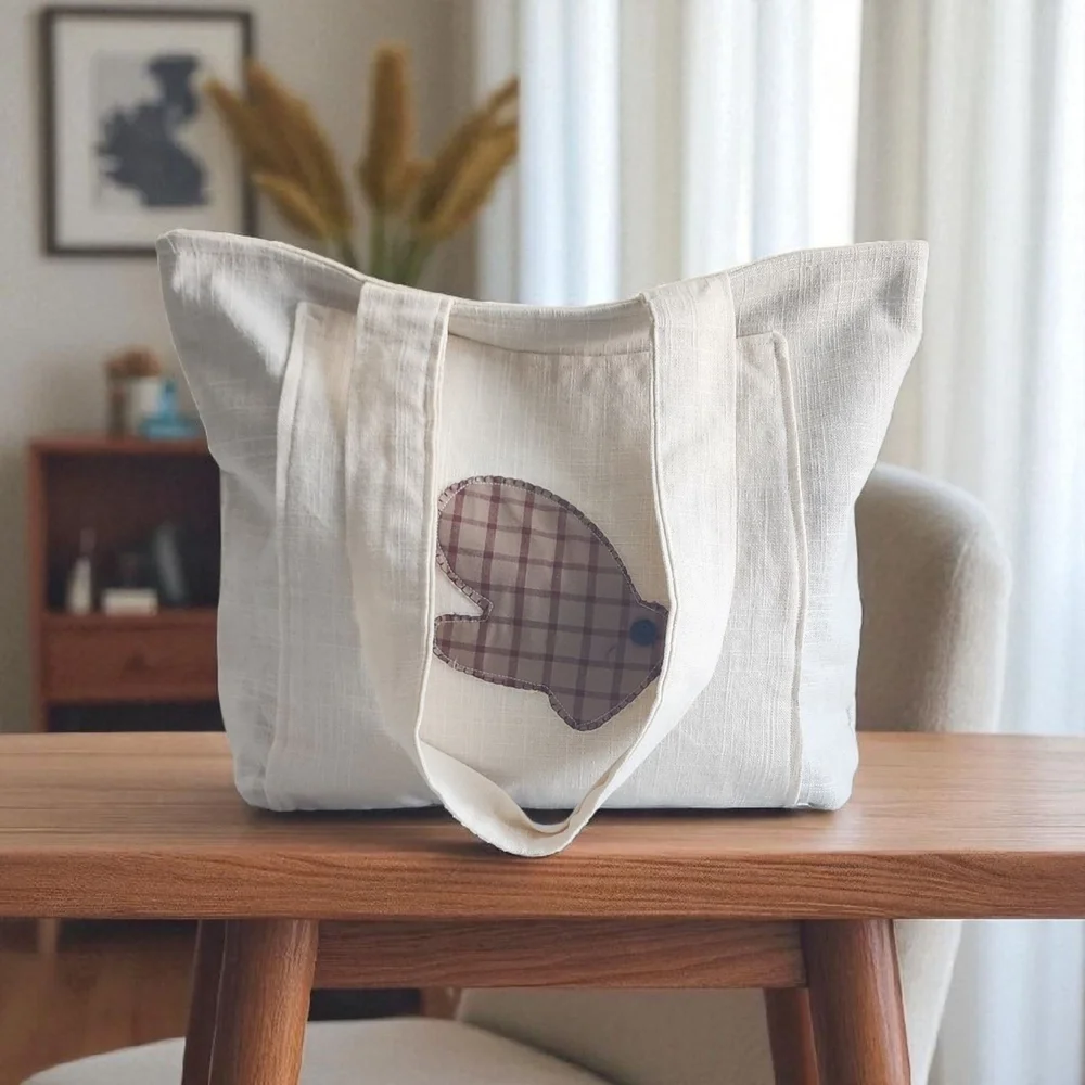 Chic Cream Tote with Plaid Accent