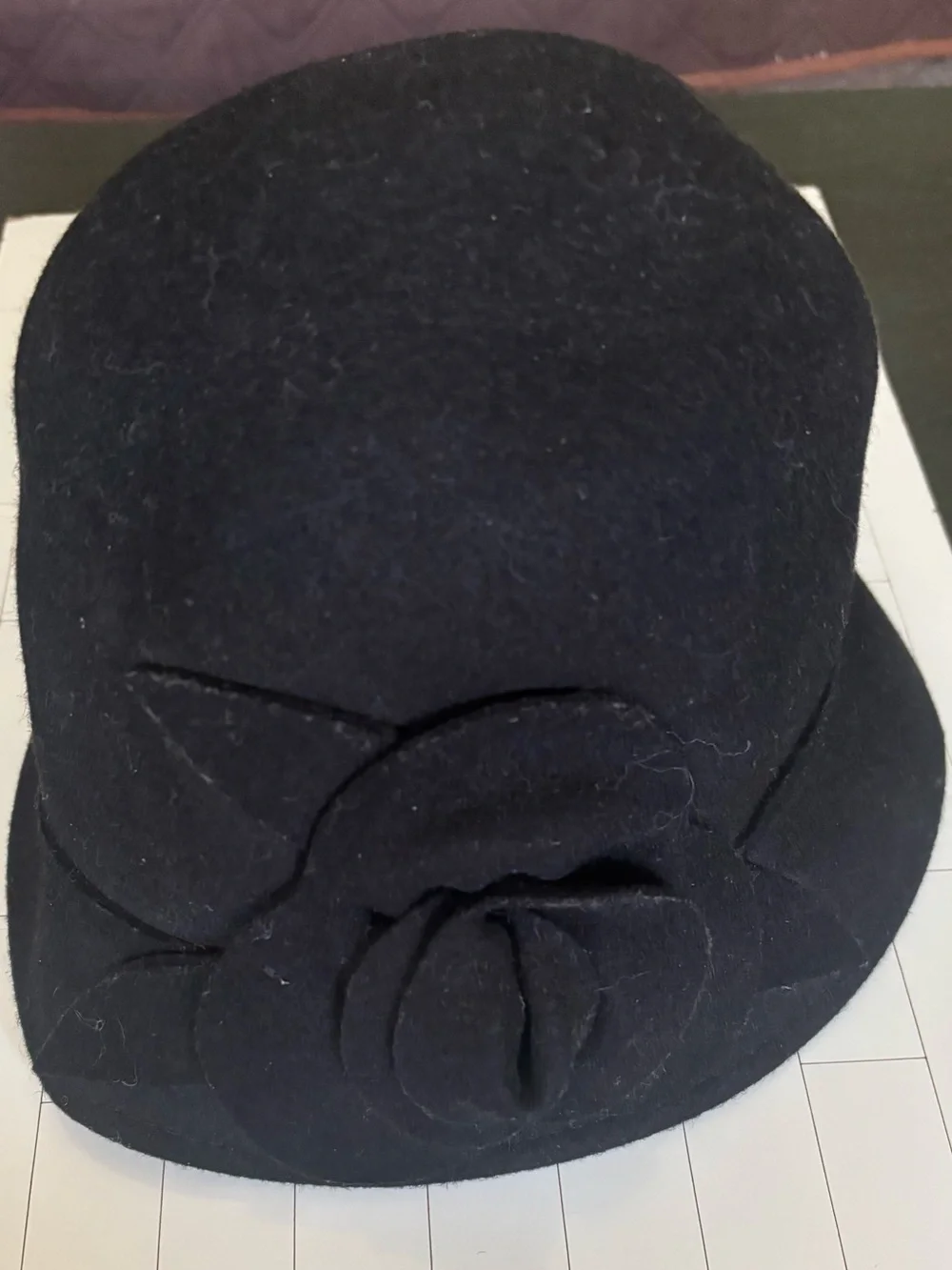Nine West Black Felt Cloche with Flower Accent