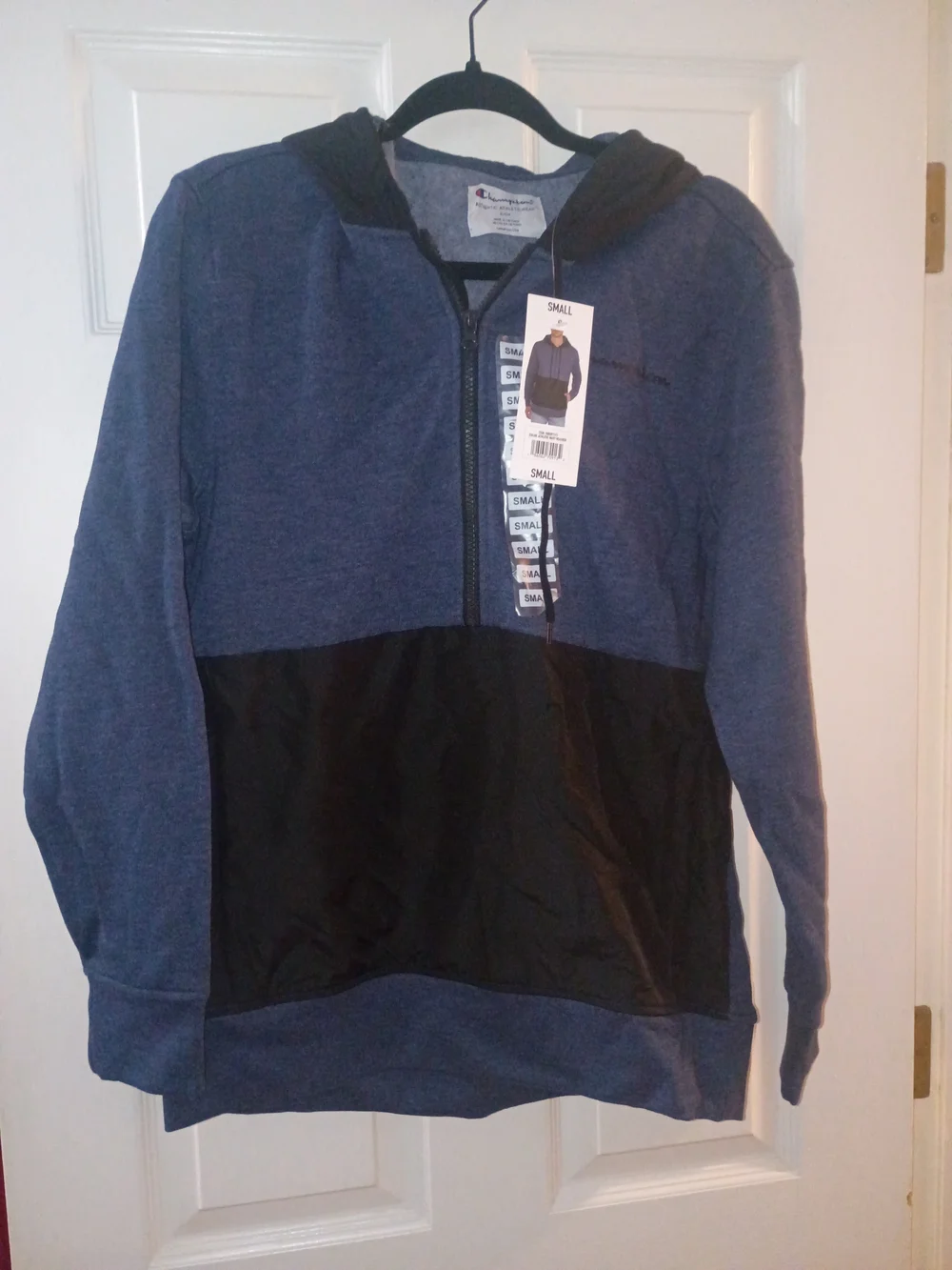 Champion Men’s Blue and Black Half-Zip Hooded Sweater