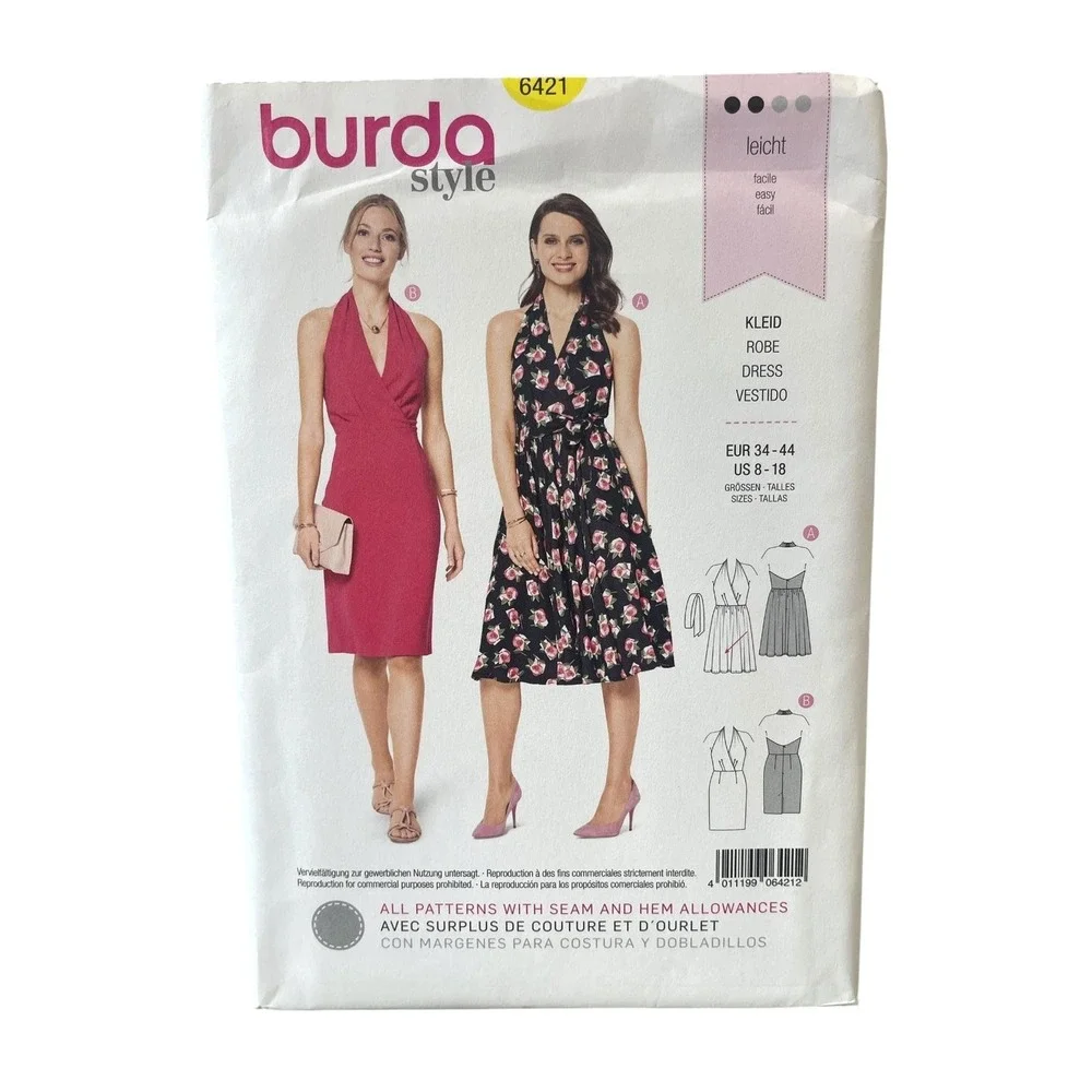 Burda Style 6421 Halter Wrap Dress US 8-18 EUR 34-44 Modern Easy Sewing