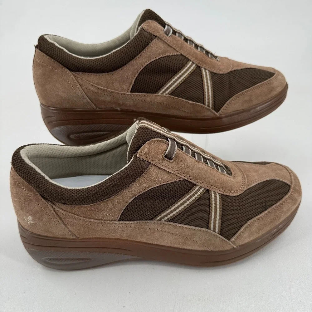 Get Fit by Grasshoppers Shoes WOMENS Brown Leather Slip On Sneakers SIZE 11