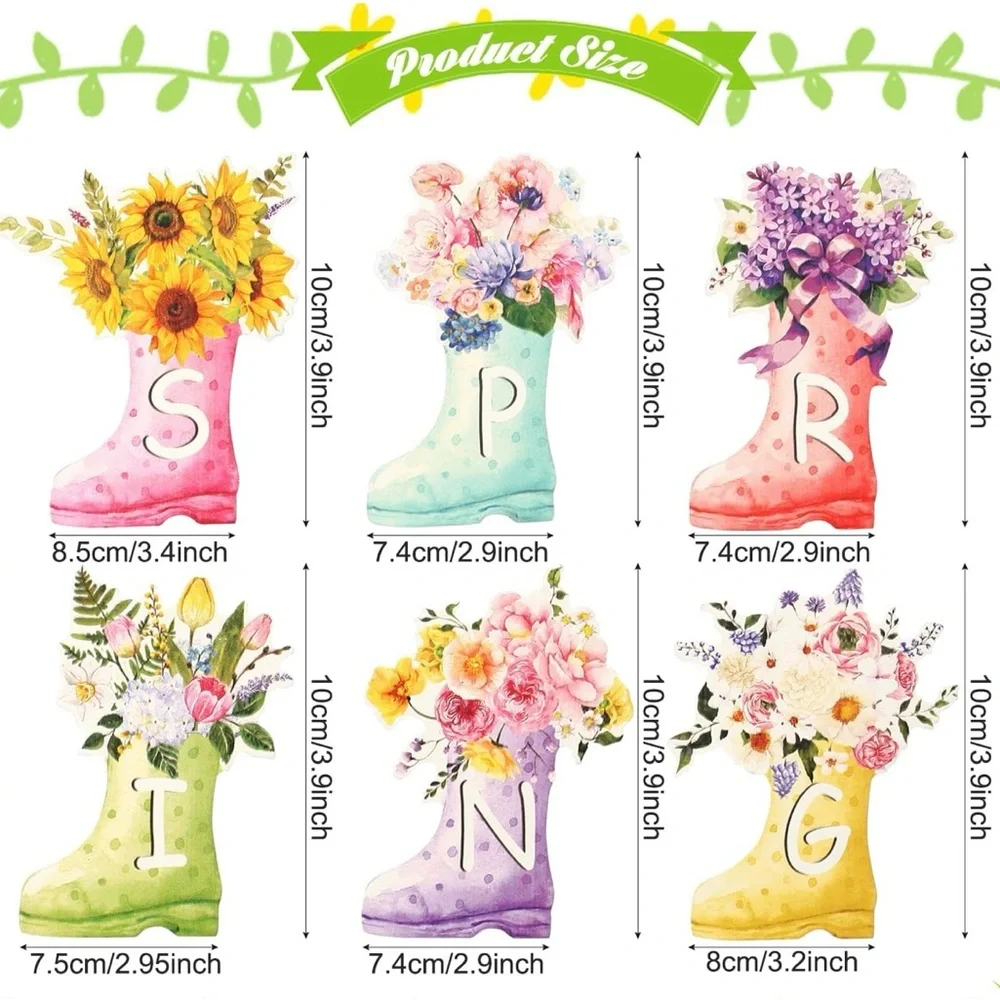 Spring Wooden Block Sign, 6Pcs Wooden Tabletop Spring Signs Flowers Decor