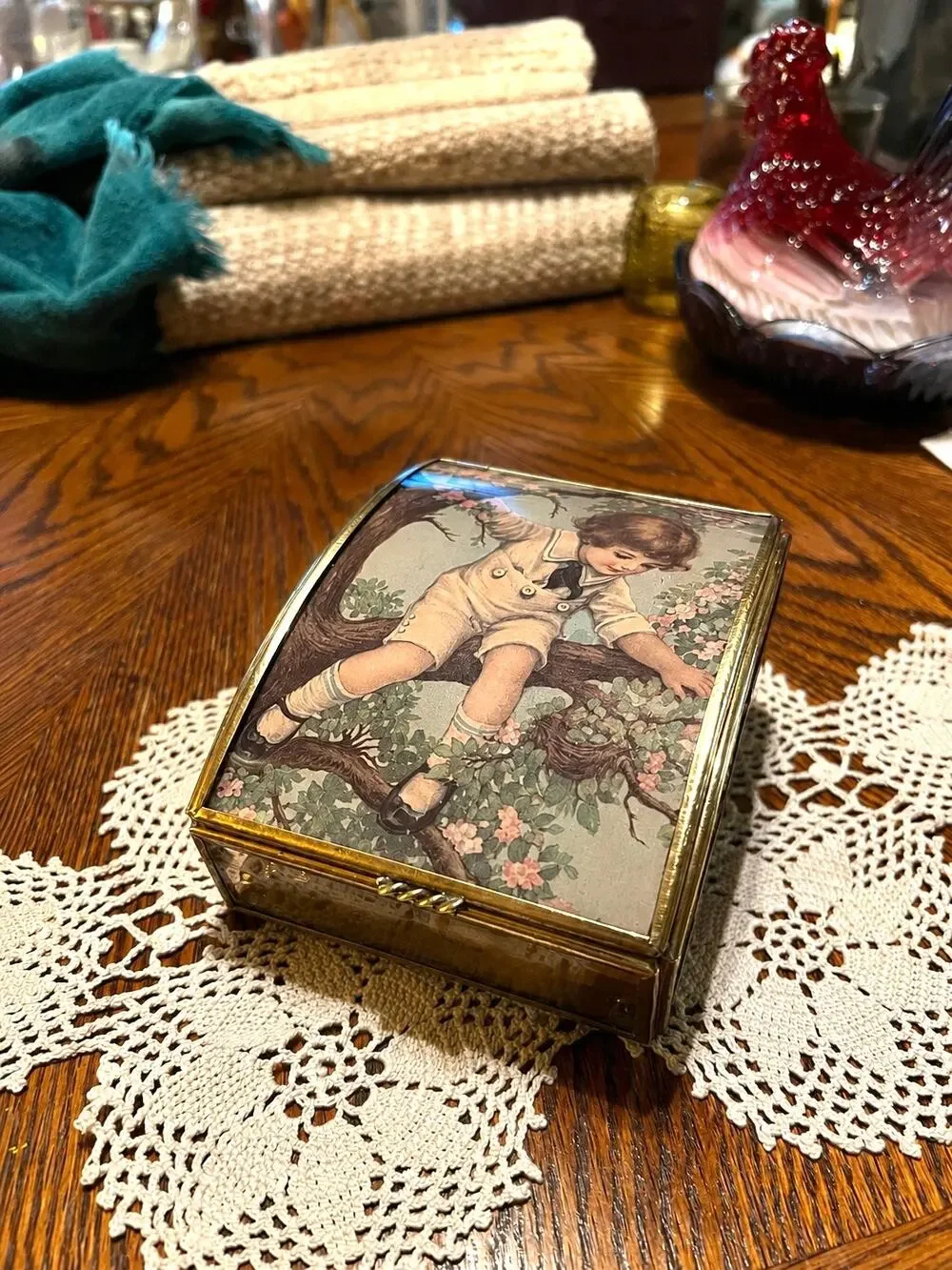 Vintage Brass and Glass Lidded Box