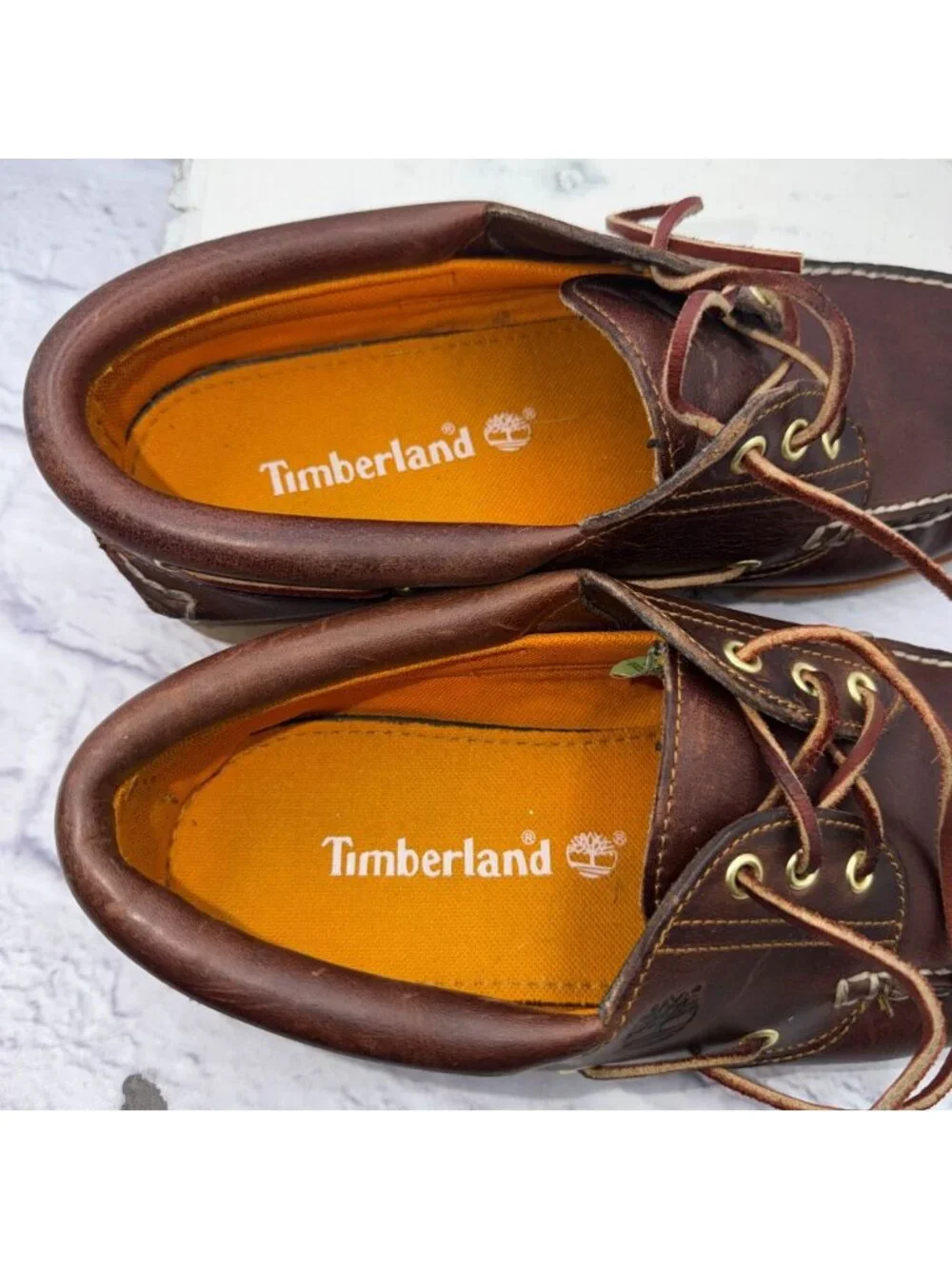Timberland Mens Authentic 3-Eye Lug Handsewn Brown Leather Boat Shoes Size 12 M