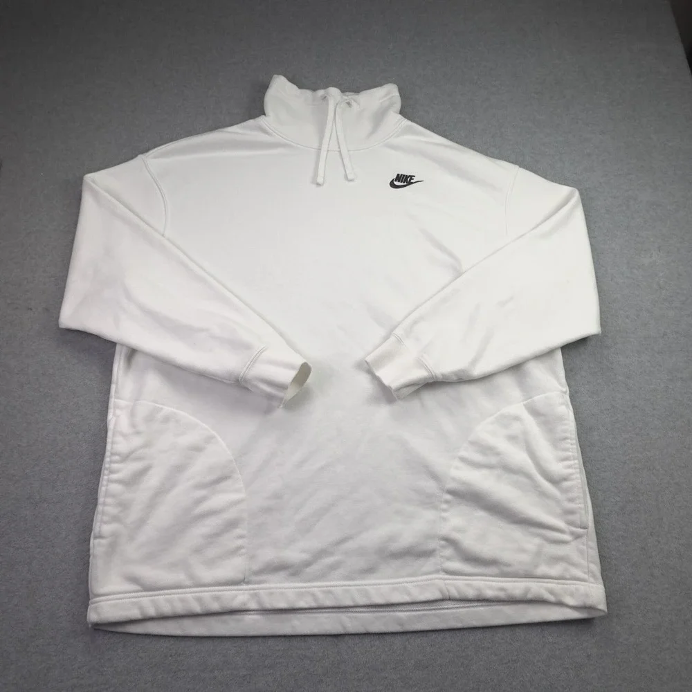 Nike Sweatshirt Womens Small White Funnel Neck Athleisure Pullover Logo