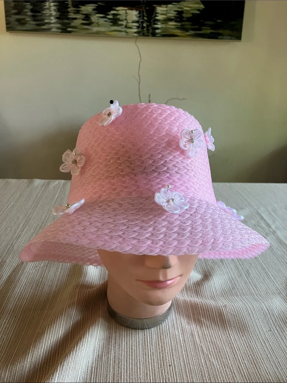 Girls Pink Floral Appliqué Bucket Hat