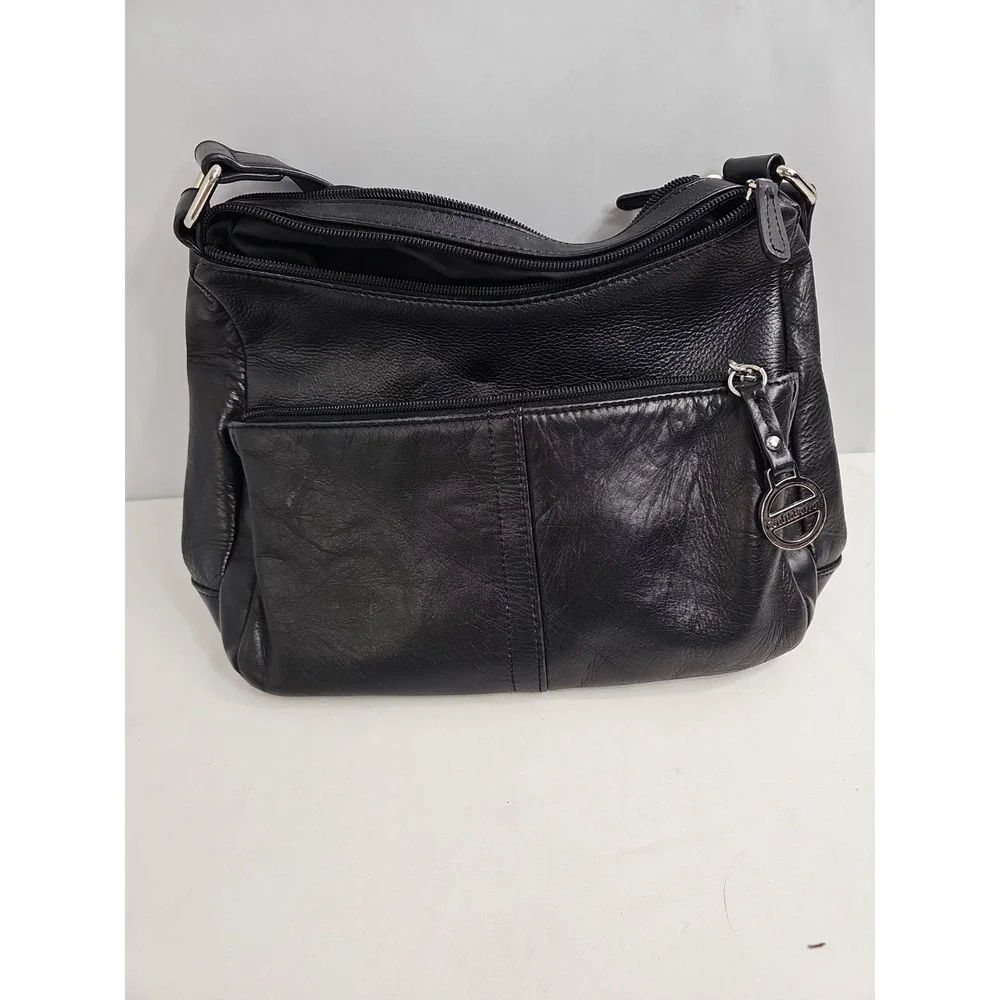 Croft&Barrow Women's Leather Shoulder Bag Purse Black Silver Hardware