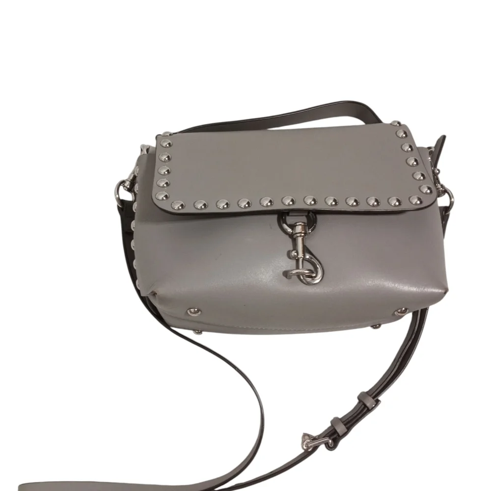 Rebecca Minkoff Gray Leather Studded Crossbody Bag with Adjustable Strap