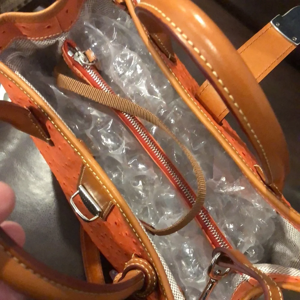 DOONEY & BOURKE Orange Ostrich Print Leather Crossbody Shoulder Laptop Bag NWOT