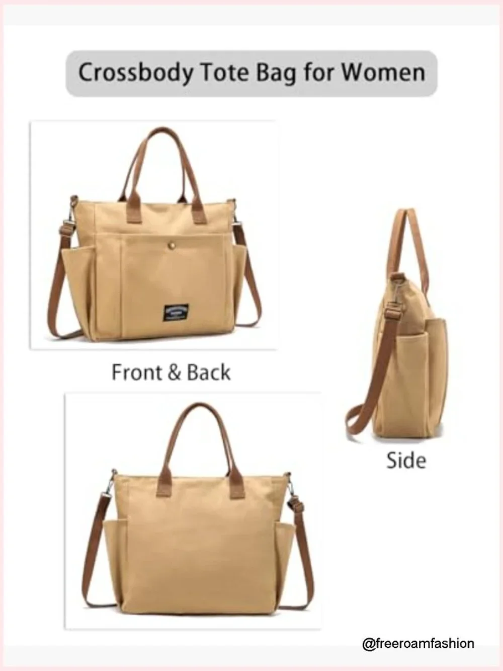 Canvas Tote Bag Crossbody with Pockets 16oz Cotton Laptop Bag