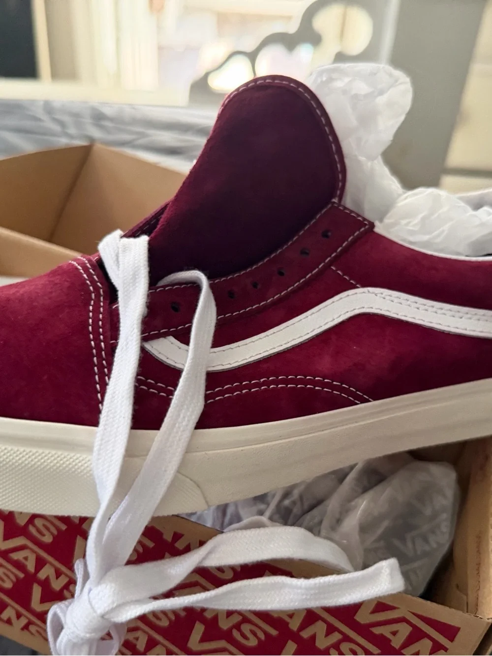 Vans Red and Brown Shoe Box with Shipping Label