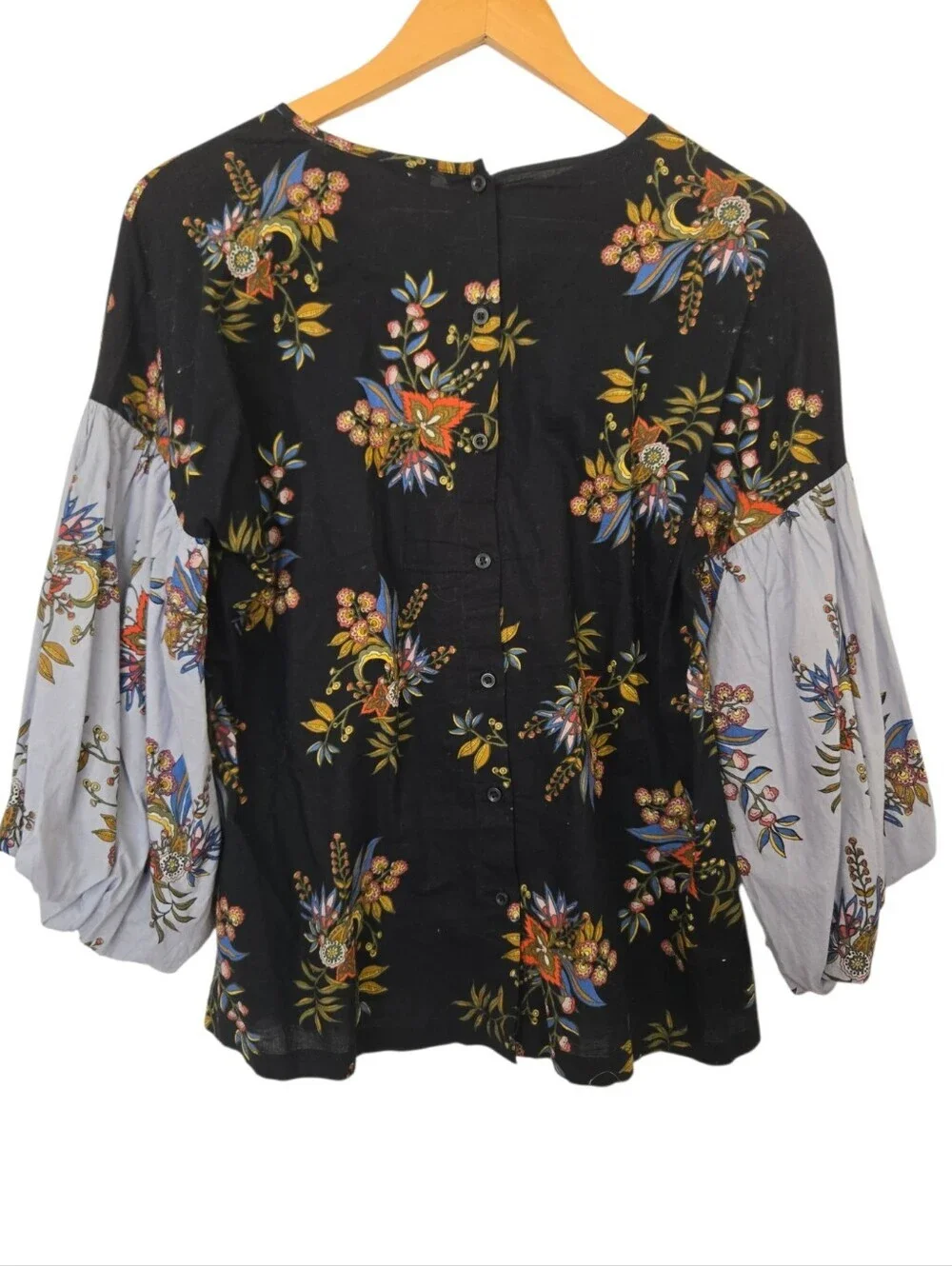 LOFT Floral Balloon Sleeve Blouse Dark Boho Peasant Top XS