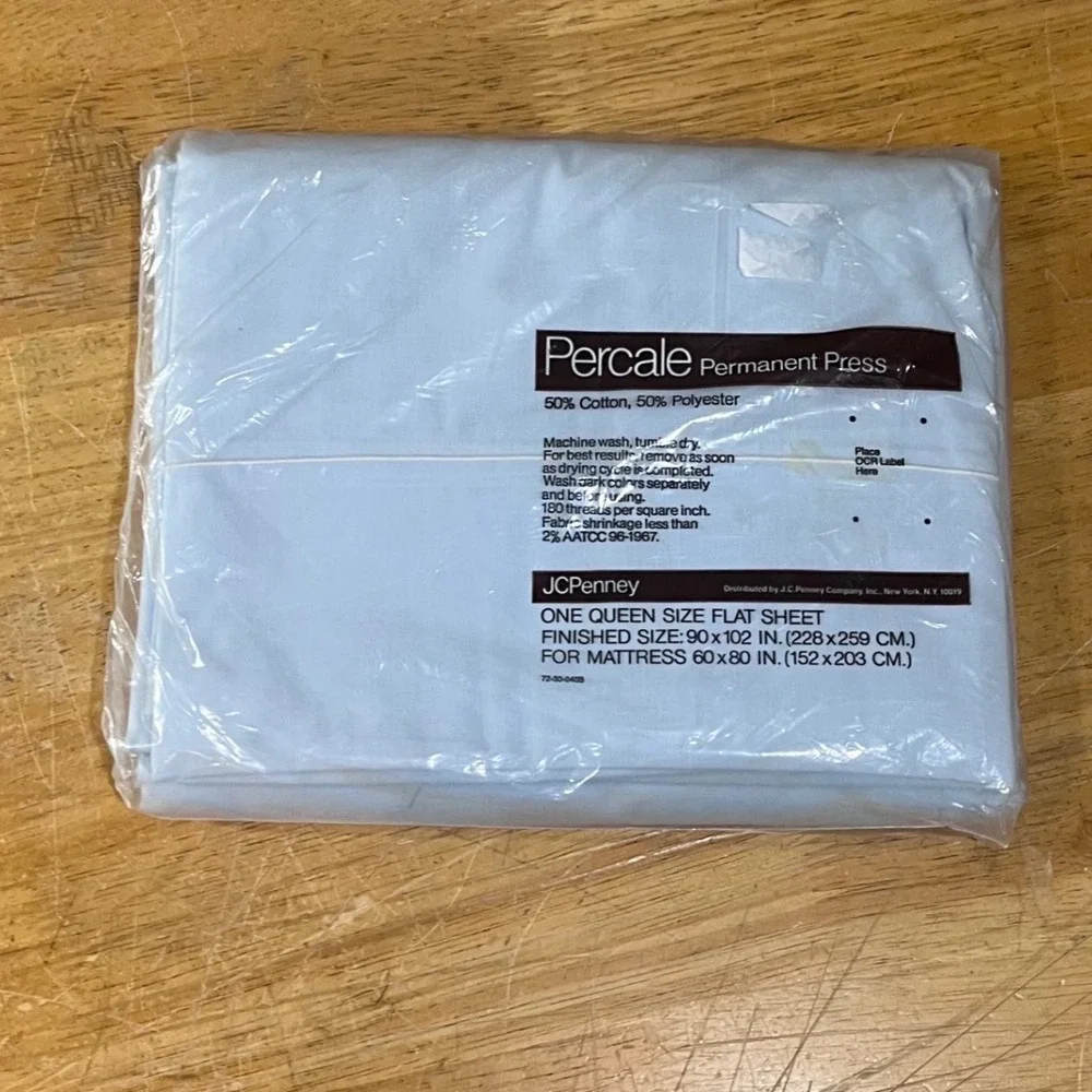 Vtg JCPenney Percale‎ Permanent Press Queen Flat Sheet Pale Blue Retro MCM NOS