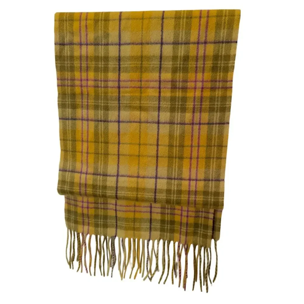 Nordstrom Yellow Plaid Autumn Luxury Cashmere Scarf w/ Fringe