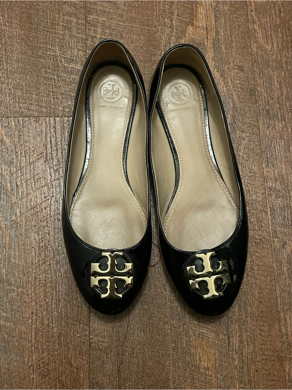 ✨Tory Burch Black Leather Logo Flats✨