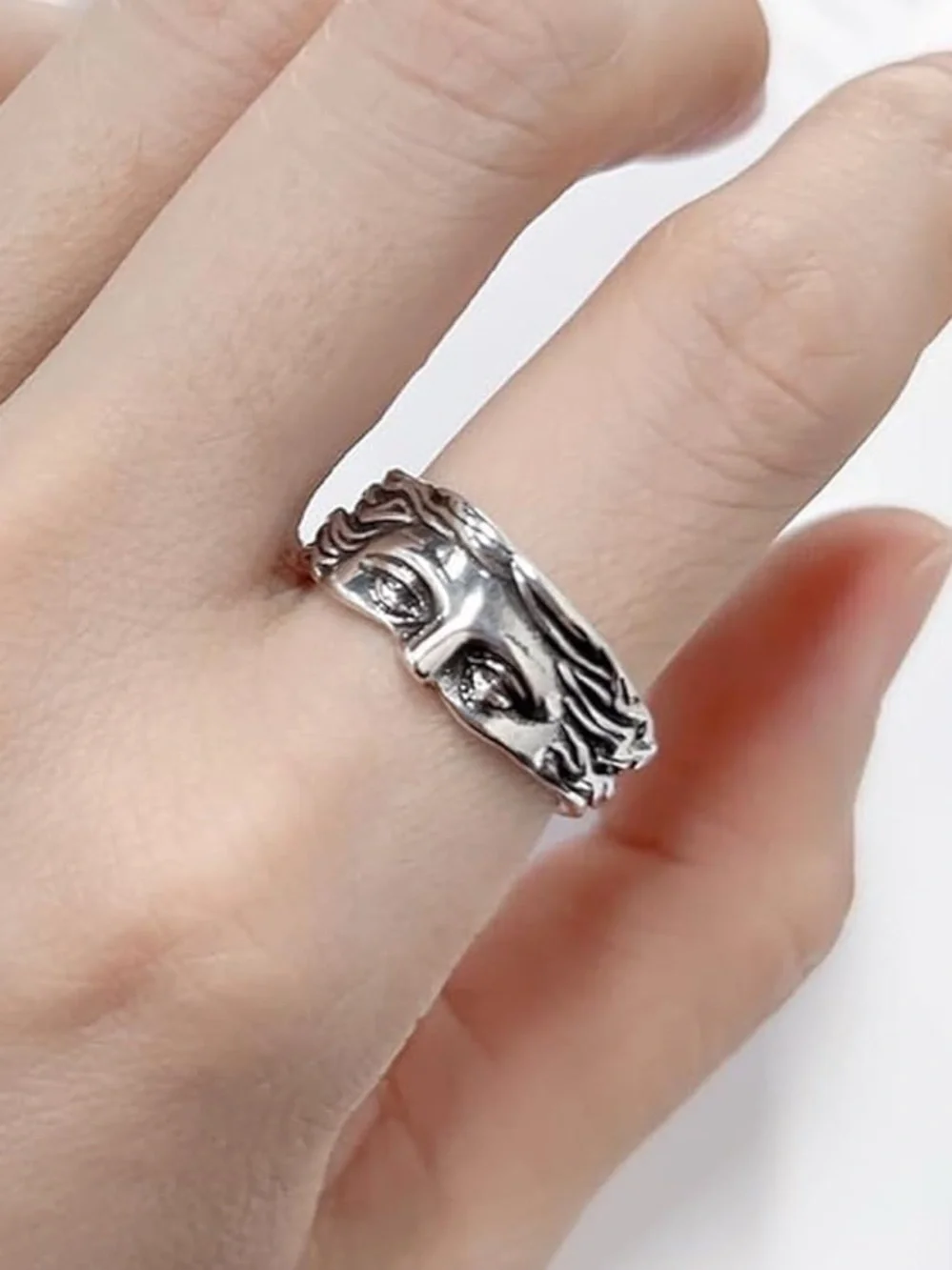 Vintage Silver Sculpted Face Ring