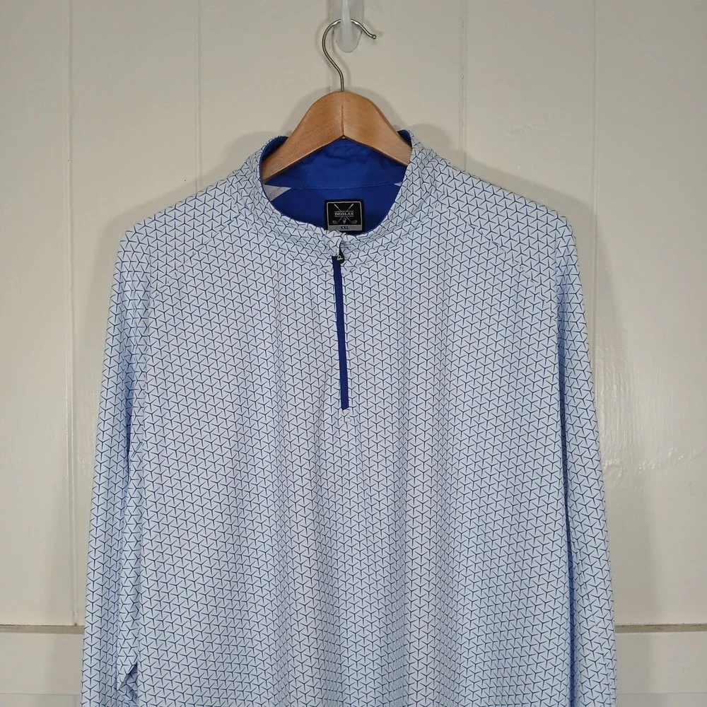 Deolax Quarter Zip Pullover Men XXL Blue White Geometric Print Golf Top