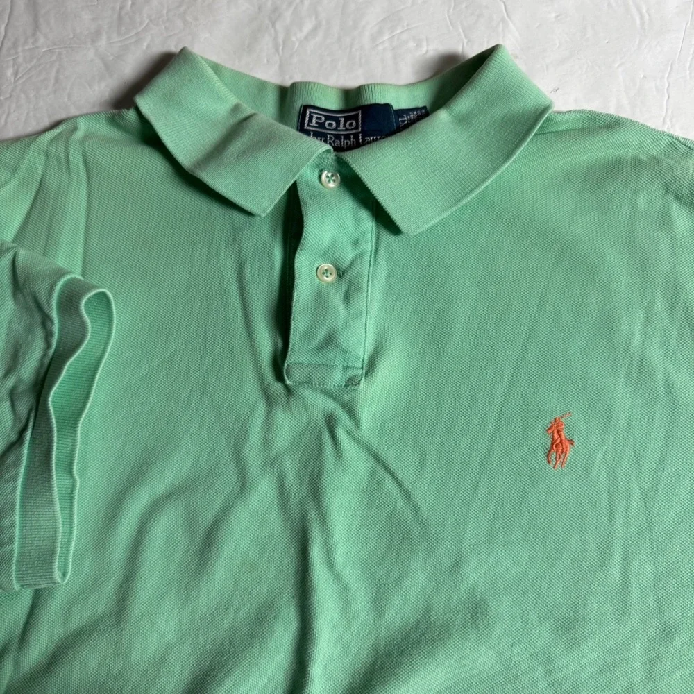 Polo Ralph Lauren Mens XXL Custom Fit Mint Green Pique Polo‎ Shirt Orange Pony