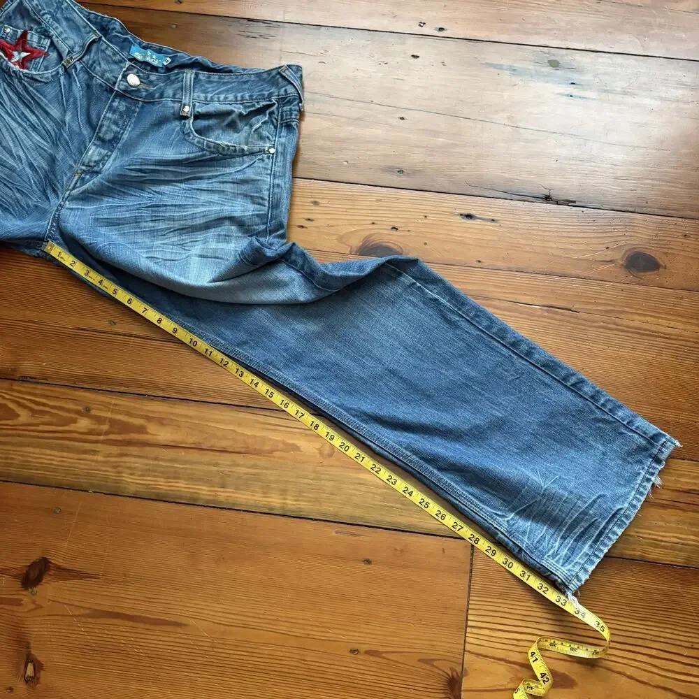 Vintage Y2K Shmack Jeans Men's Size 38 Loose Wide Leg Baggy Light Whiskers Stars