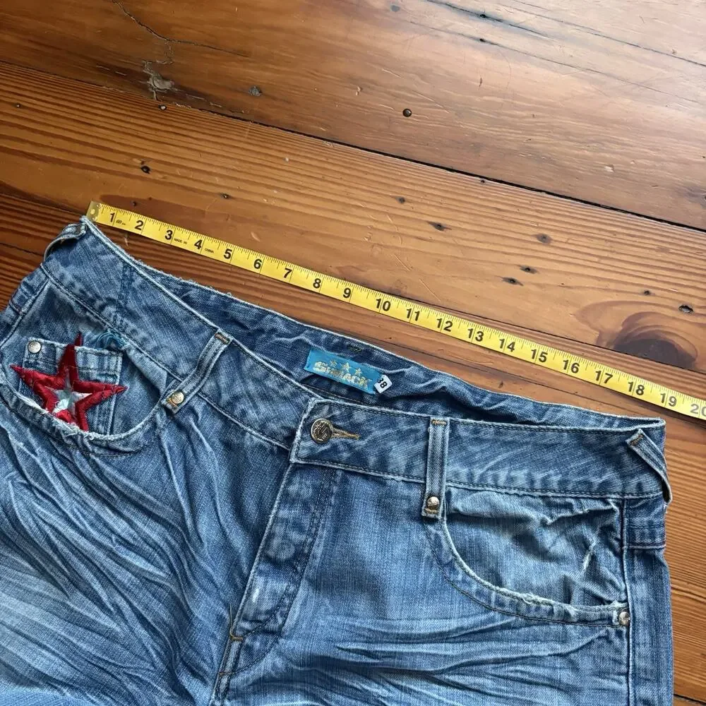 Vintage Y2K Shmack Jeans Men's Size 38 Loose Wide Leg Baggy Light Whiskers Stars