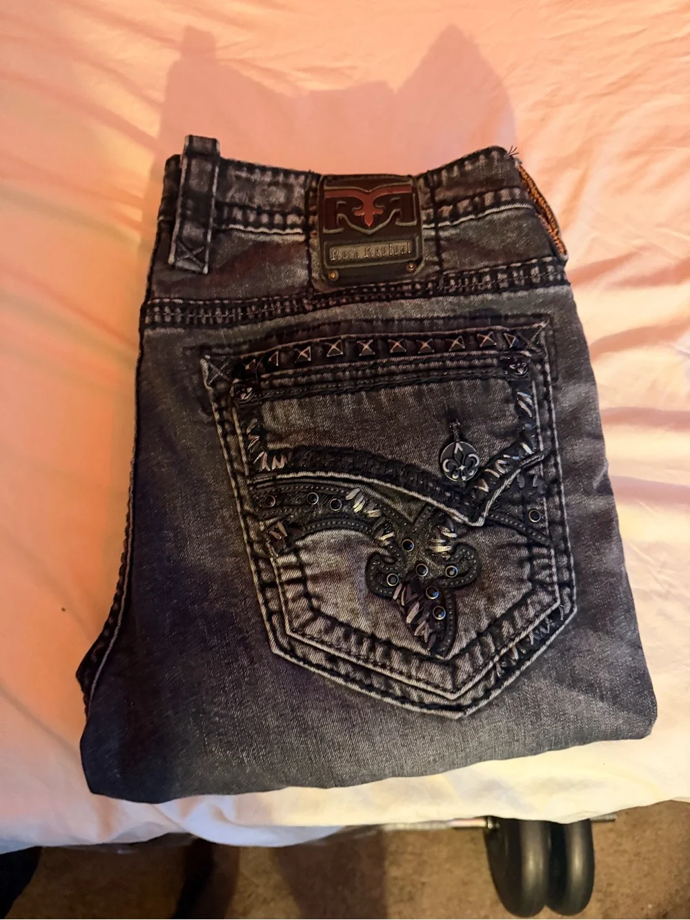 Rock Revival Men's Dark Gray Embroidered Slim Jeans