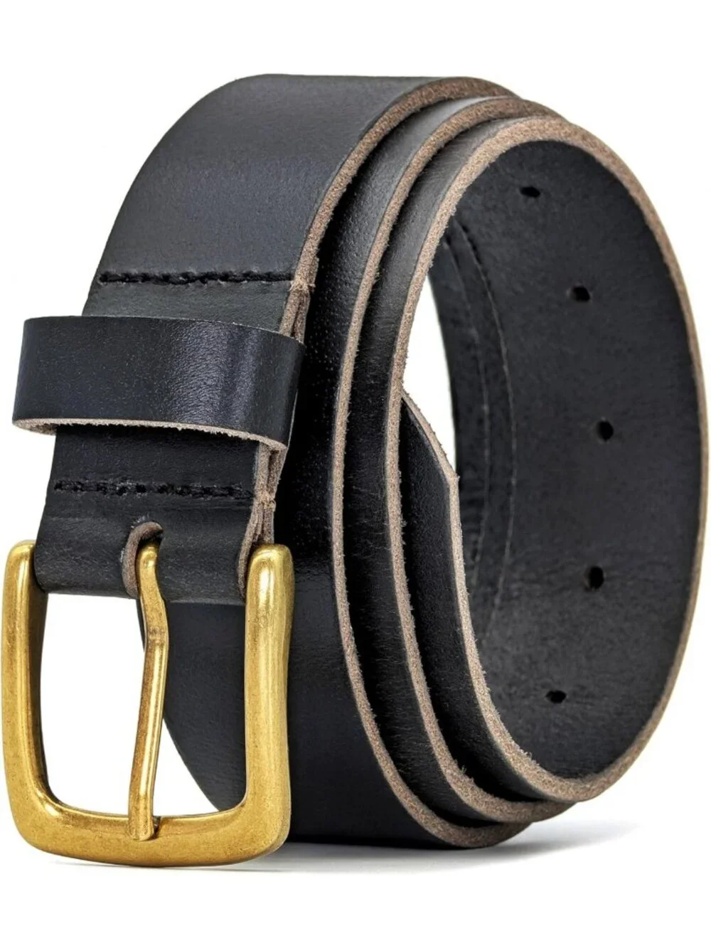 34mm Full Grain Leather Belt with Brass Buckle - Made in England, Stylish