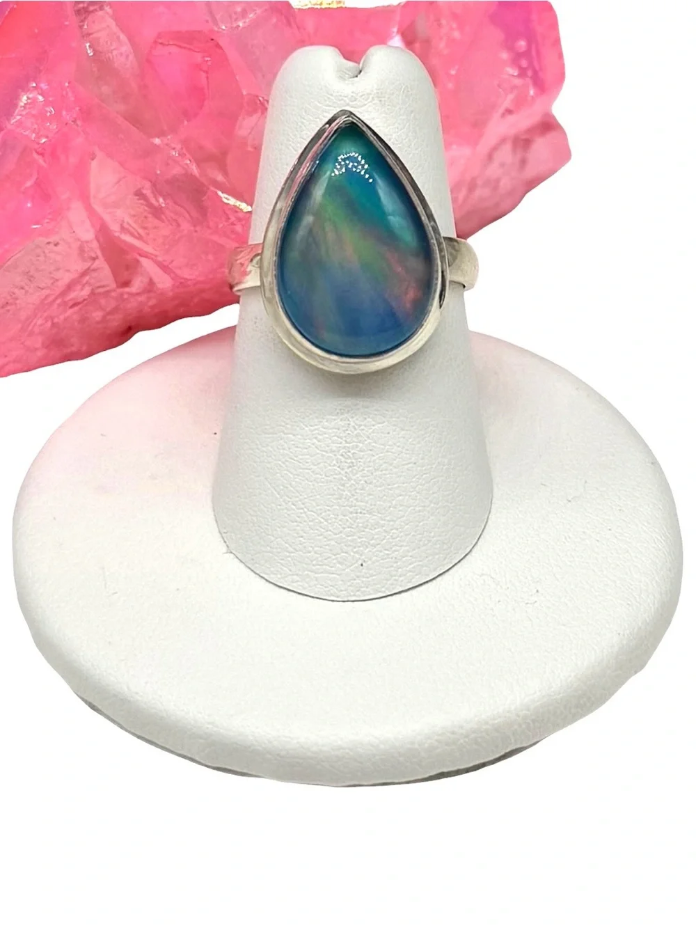 Aurora Fire Opal Ring Size 6.5 Solid 925 Sterling Silver Aura