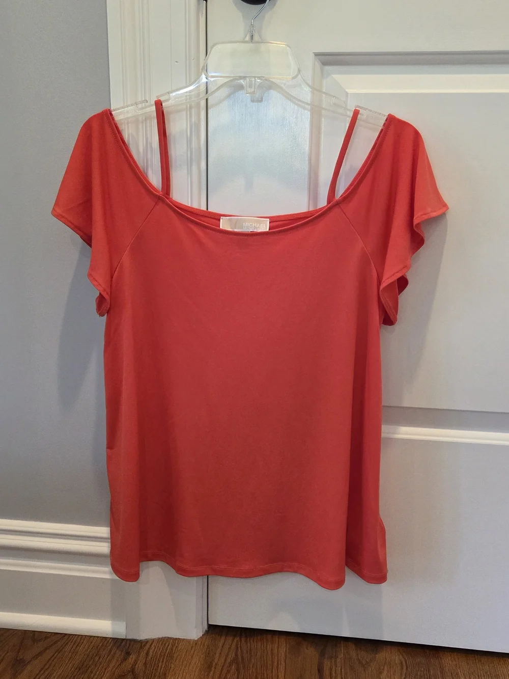 Michael Kors Coral Cold-Shoulder Short Sleeve Top