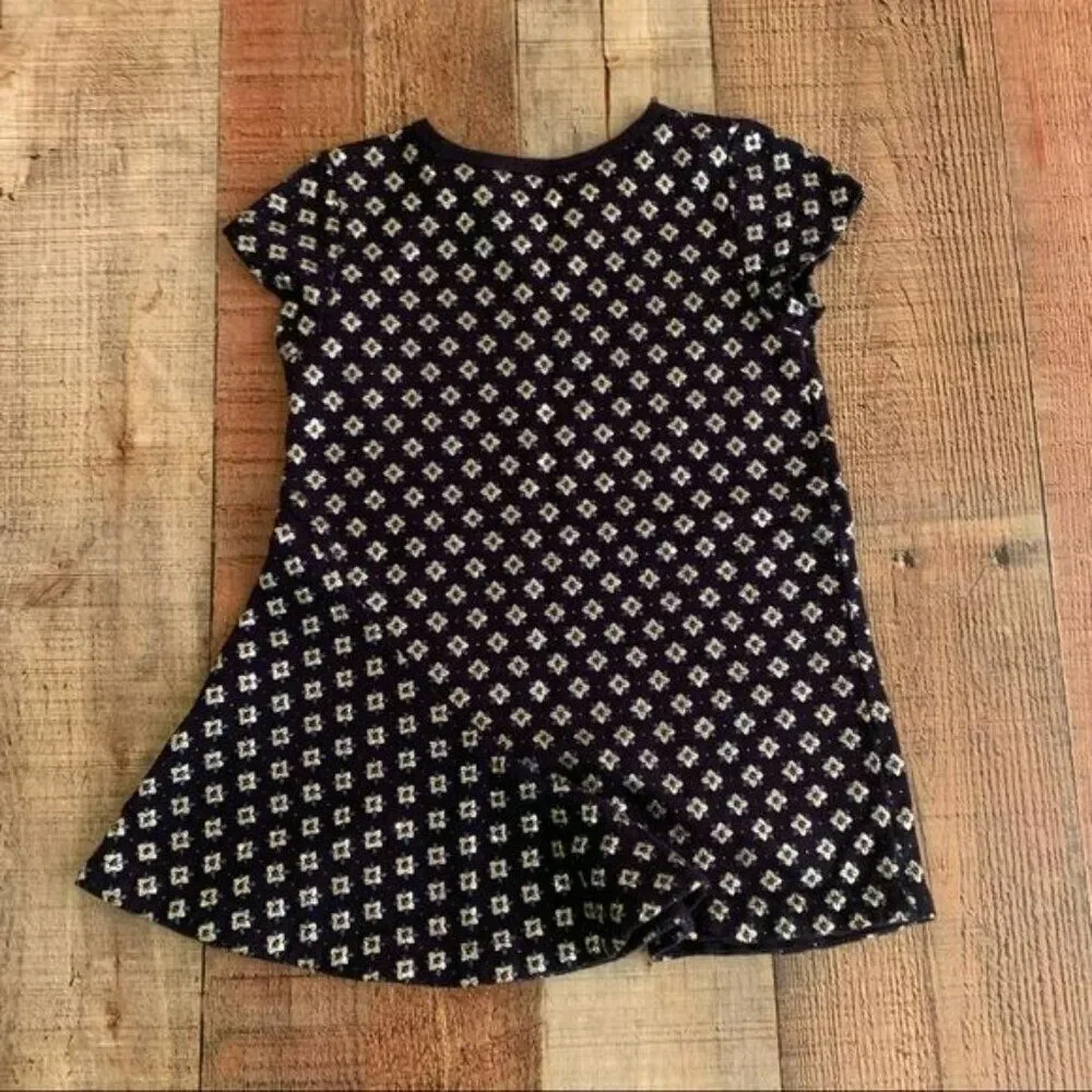 Crewcuts Dress 2T Navy Blue with silver metallic flowers