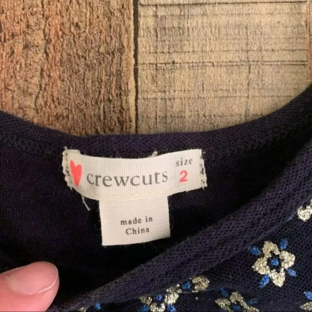 Crewcuts Dress 2T Navy Blue with silver metallic flowers