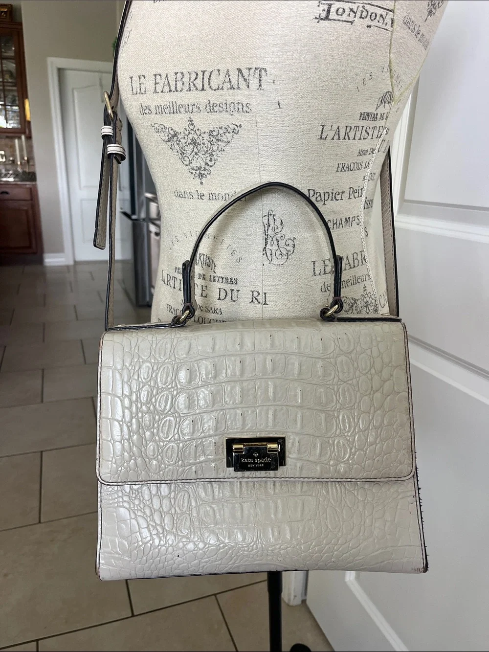 Kate Spade knightsbridge Doris gray crocodile embossed leather Crossbody