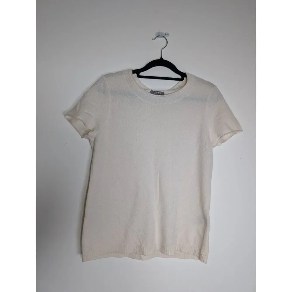 J.Crew 100% Cashmere Ivory Short Sleeve Sweater Women's M Luxury VERY Soft Knit