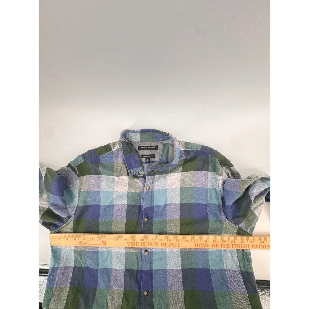 Banana Republic Luxe Flannel Camden Fit Plaid Shirt Mens Large Blue Green L