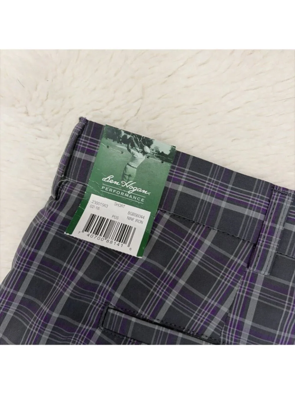 Ben Hogan Performance Golf Shorts NWT  40W Gray Purple Plaid