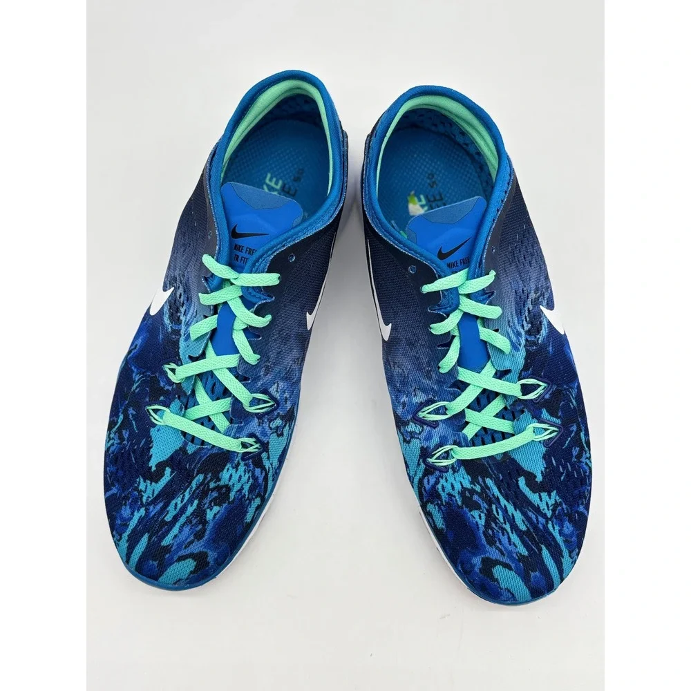 Nike Free TR Fit 5.0 Blue Teal Abstract Print Training Shoes 704695-403 Mens 9.5