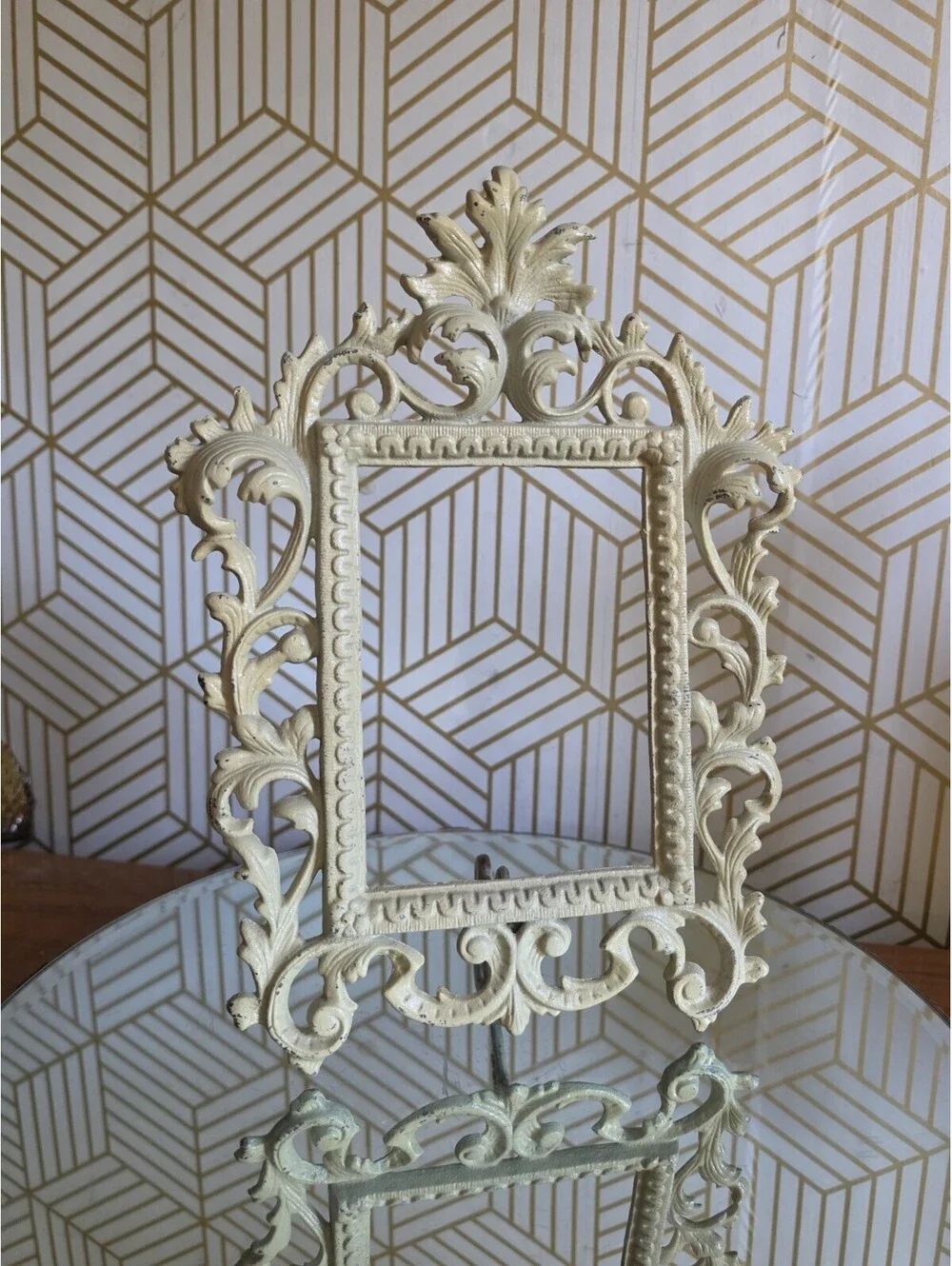 Antique Shabby Chic Cast Iron Picture Frame Easel Style 8