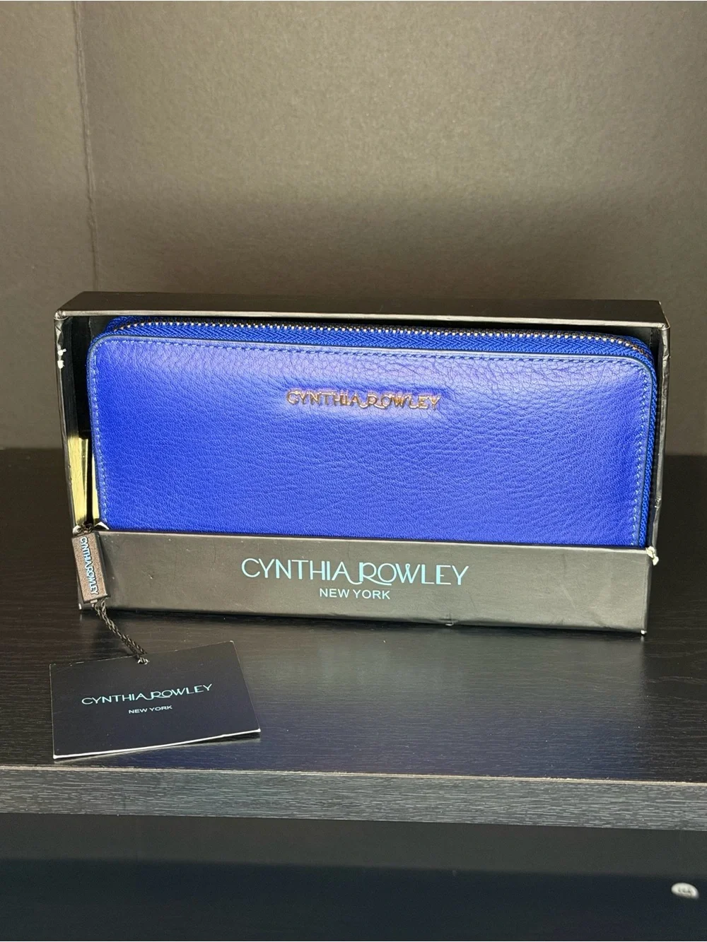 Cynthia Rowley Royal Blue Zip-Around Wallet with Gold Logo