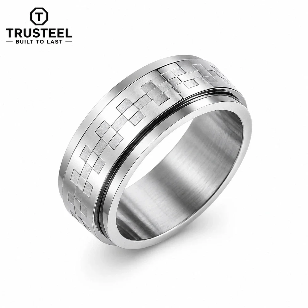316l stainless steel spinner rings checkered men’s women’s size 12