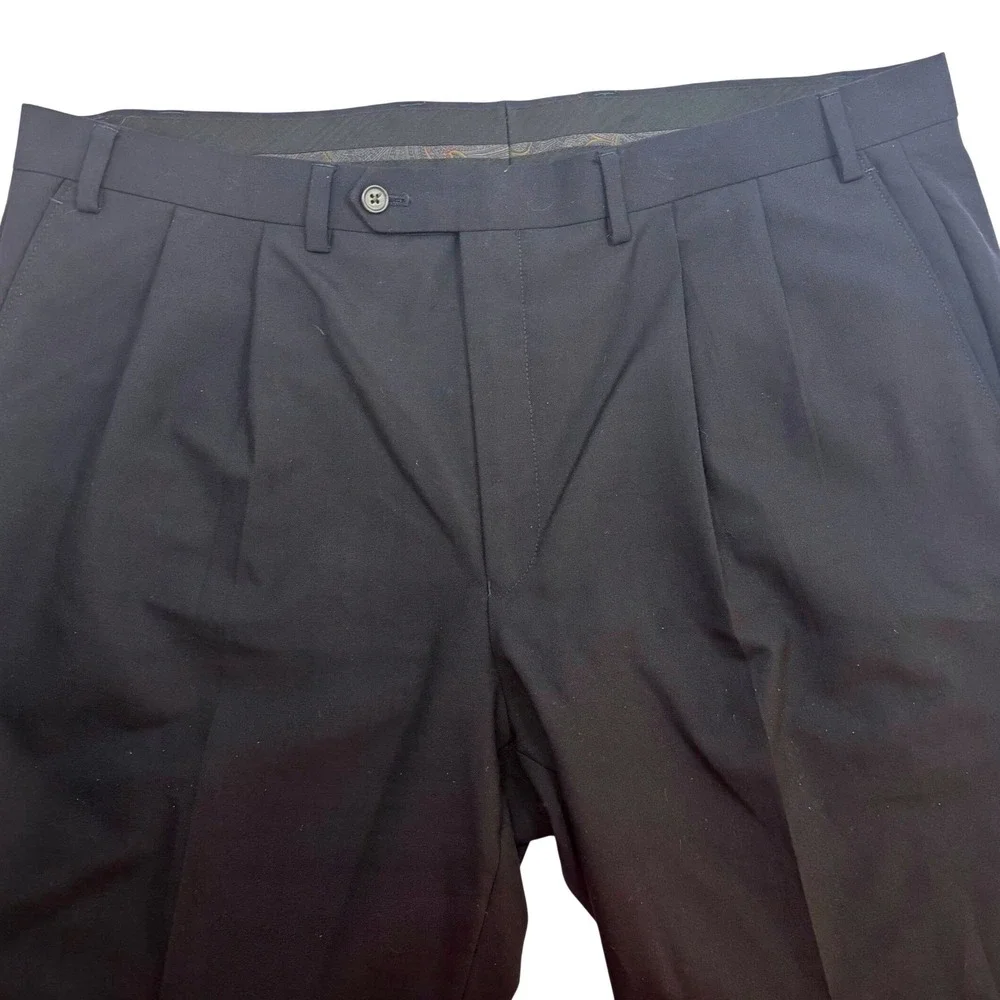 Lauren Ralph Lauren Mens Black Double Pleated Cuffed Dress Pants 40W 32L