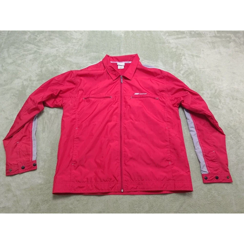 Reebok Windbreaker Jacket Mens Sz L Red Full Zip Technical Track Training