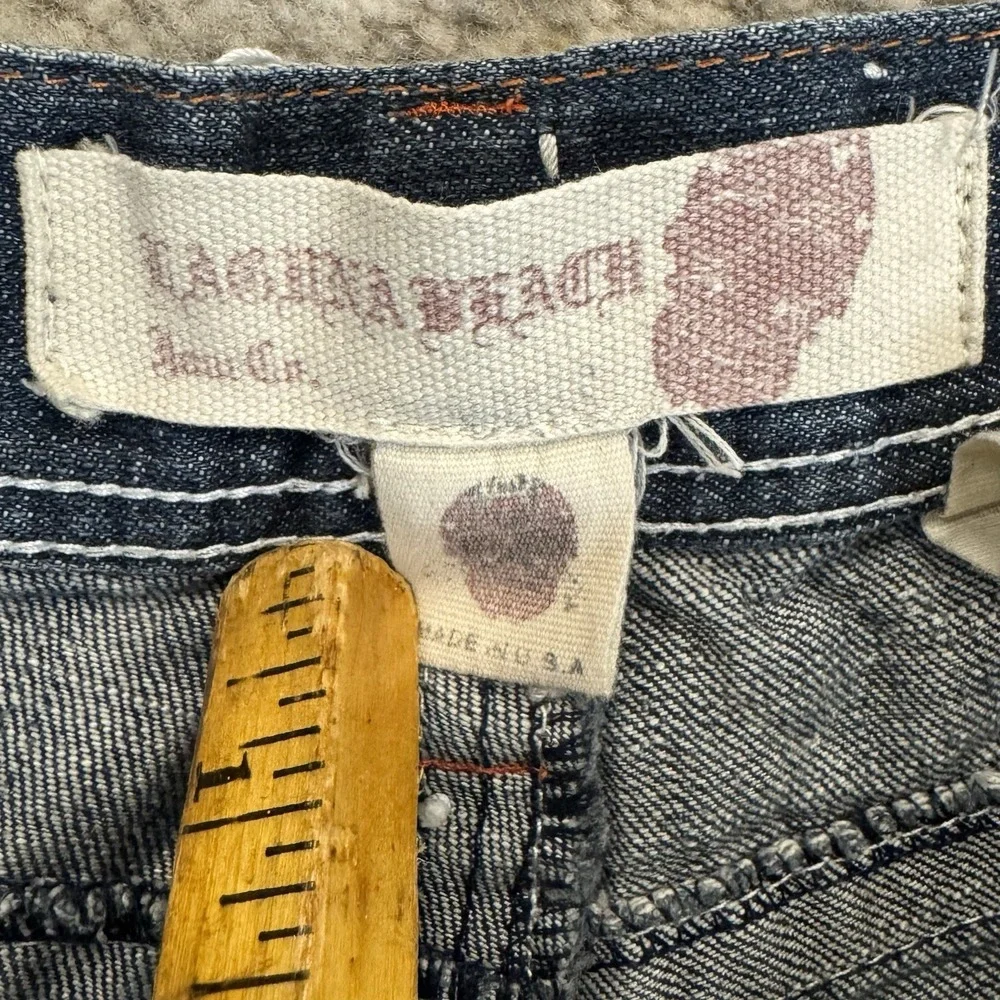Y2K Laguna Beach Shorts 32 Fleur De Lis Embroidered Denim 2000s Rare