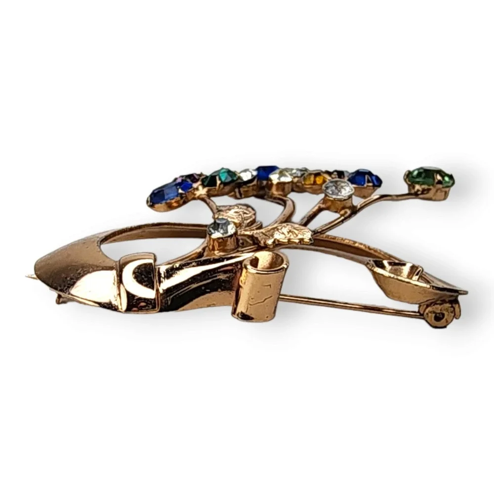 Vintage Sterling Silver Gold Vermeil Coro Craft Jeweled Rhinestone Brooch Pin