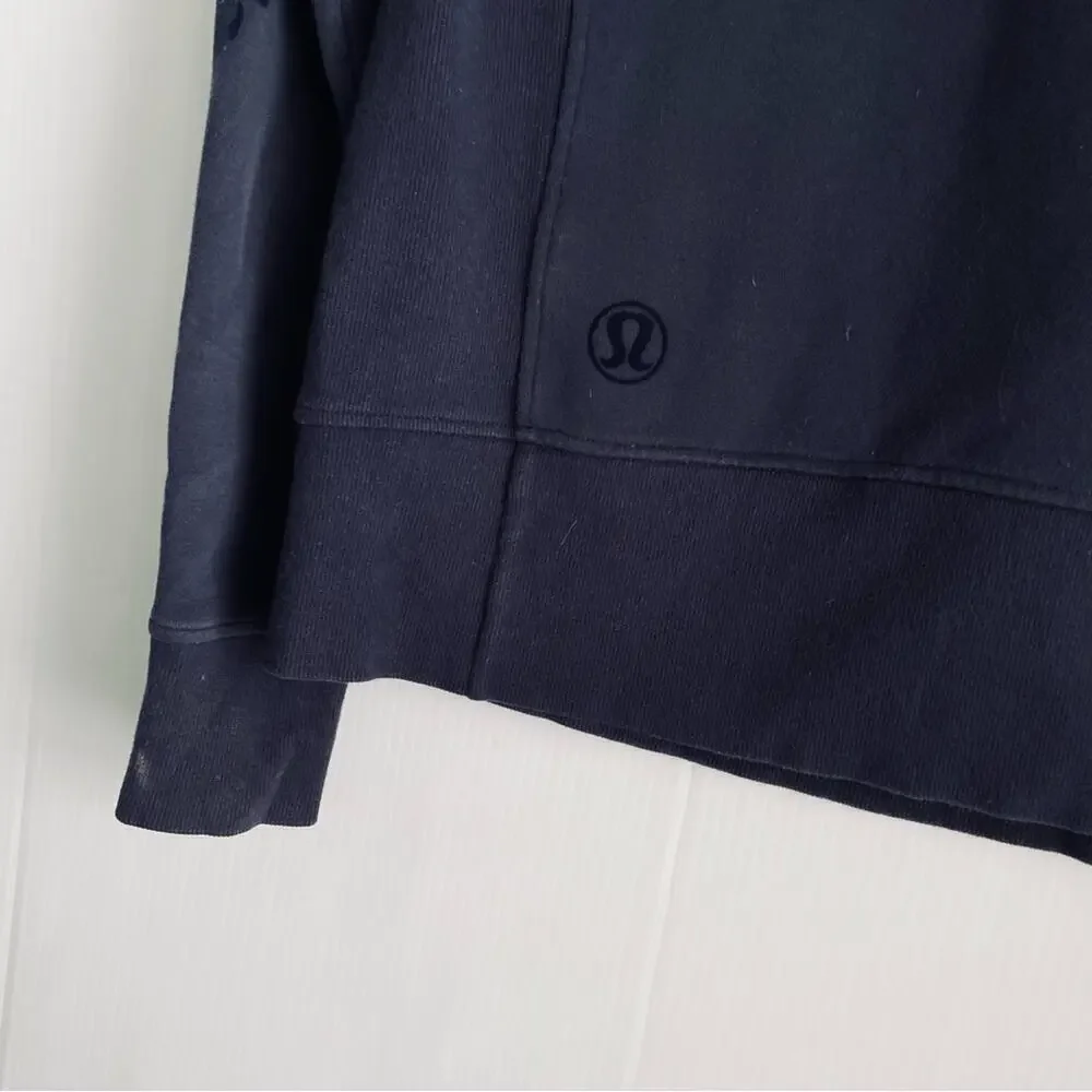 Lululemon floral flocked back zip pullover front pocket navy blue size 6