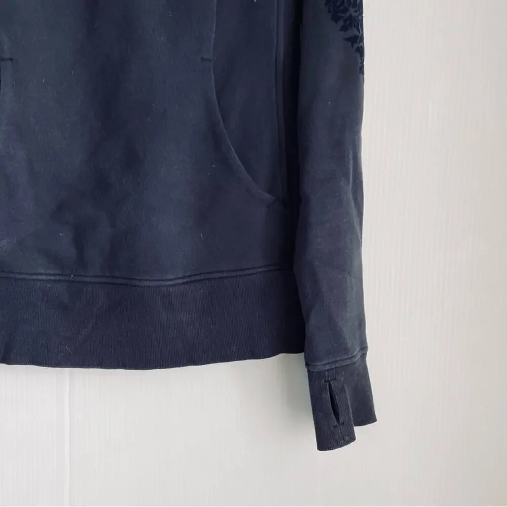 Lululemon floral flocked back zip pullover front pocket navy blue size 6