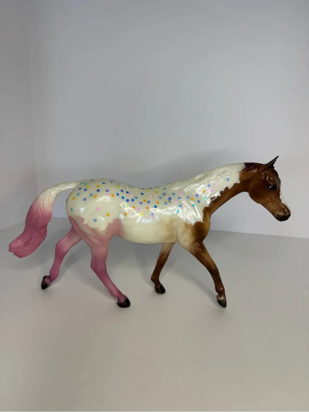 Decorative Pinto Horse Figurine in Brown, Cream & Pink
