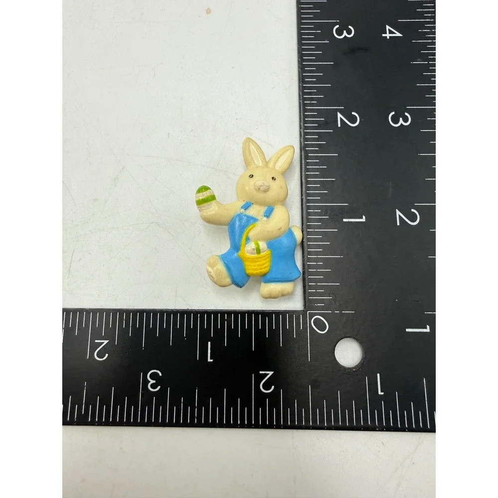 Vintage Gibson Greetings Easter Bunny Brooch Blue Overalls Plastic Holiday Pin