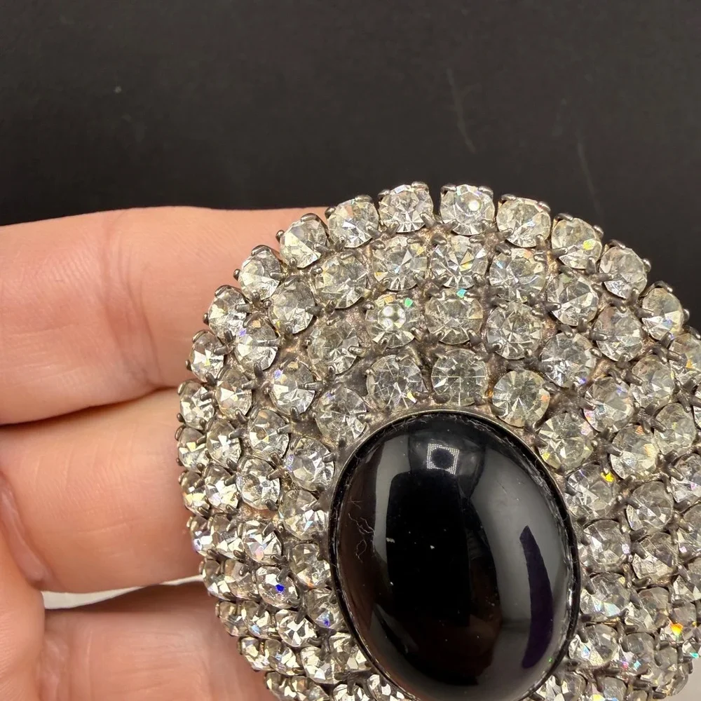 Vintage Rhinestone Brooch Dome Silver Tone Full of Sparkle